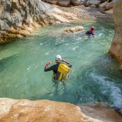 Canyoning in Barranco Oscuros, Sierra de Guara, Aragon, Spain